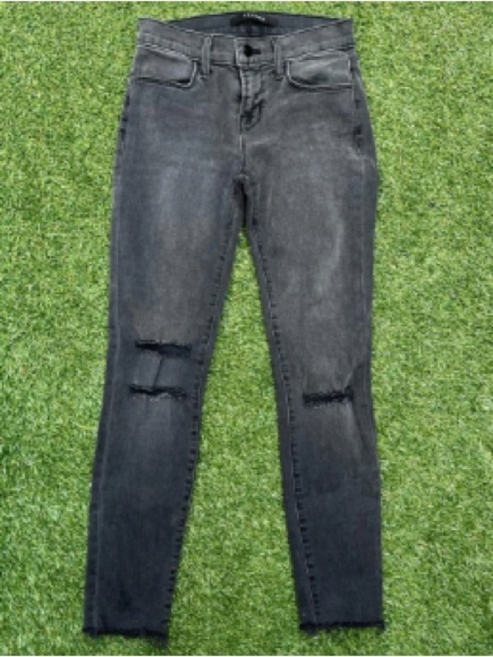 High-Rise Washed Black Ripped Skinny Jeans